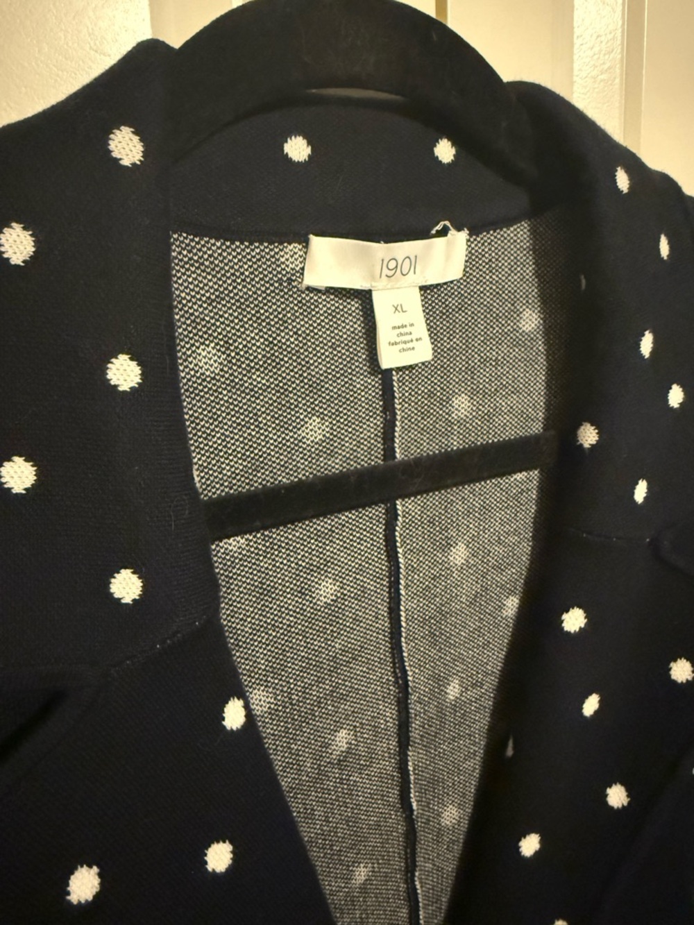 1901 Navy Polka Dot Knit Blazer with White Dots - Picture 2 of 3